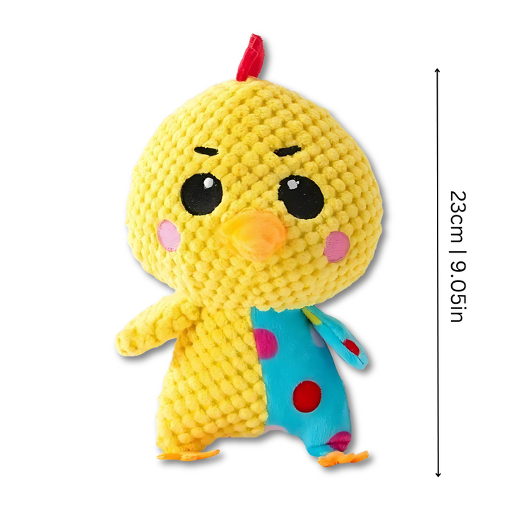 Tough and durable dog toy made from reinforced plush material for long-lasting play.