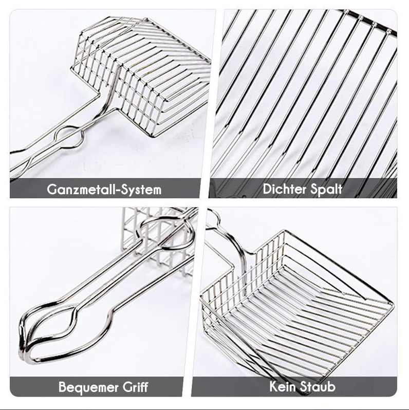 Premium stainless steel cat litter scoop, a durable pet care tool for superior litter box hygiene.