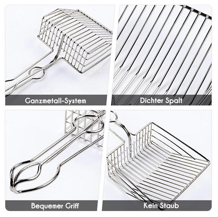 Premium stainless steel cat litter scoop, a durable pet care tool for superior litter box hygiene.