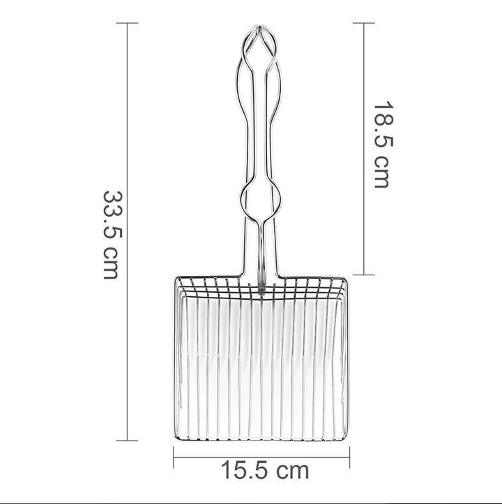 Long-lasting stainless steel cat litter scoop, designed for easy and effective waste removal.