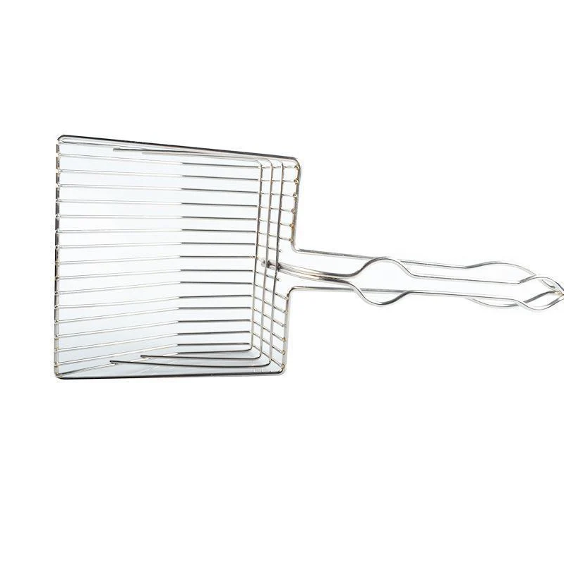 Robust stainless steel cat litter scoop for hygienic and effortless cat litter box maintenance.
