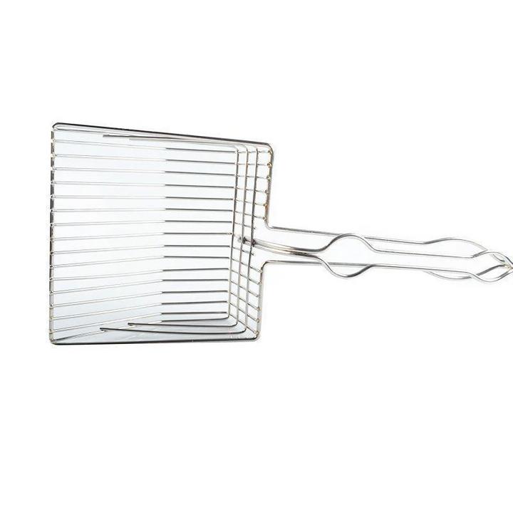 Robust stainless steel cat litter scoop for hygienic and effortless cat litter box maintenance.