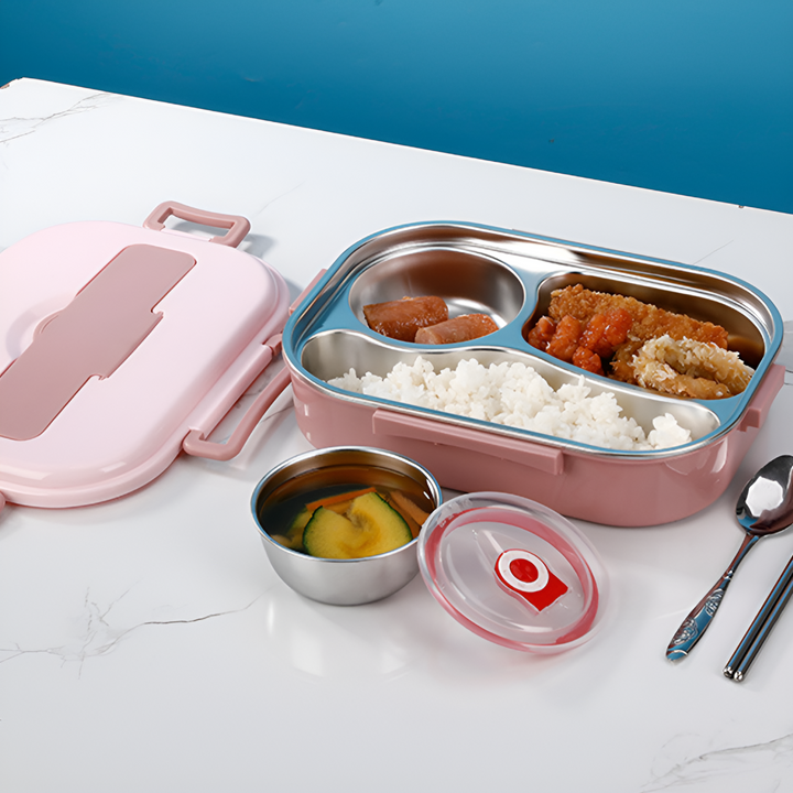 Durable stainless steel thermal lunch box, perfect for adults and kids.