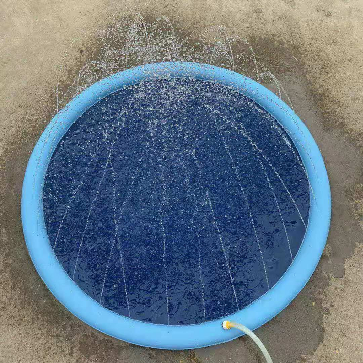 Durable outdoor dog fountain toy. Provides cool water play for pets, essential summer dog pool accessory.
