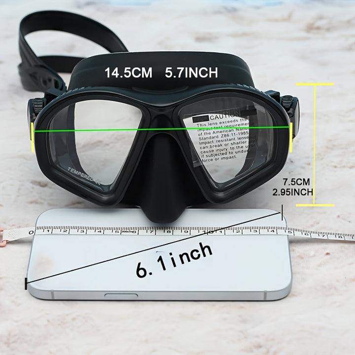 Professional grade diving mask with anti-fog technology and camera mount.