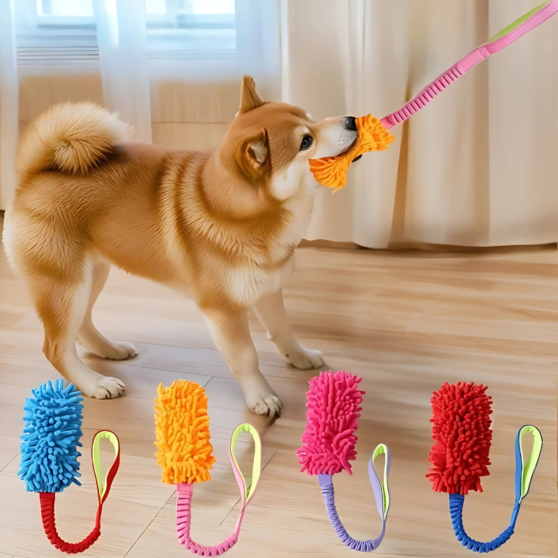 Durable Tug Buddy dog toy for interactive tug-of-war play with active dogs.