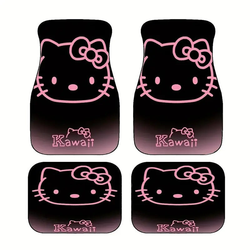 Black universal car mats, heavy-duty, non-slip. Durable for vehicle interior protection.
