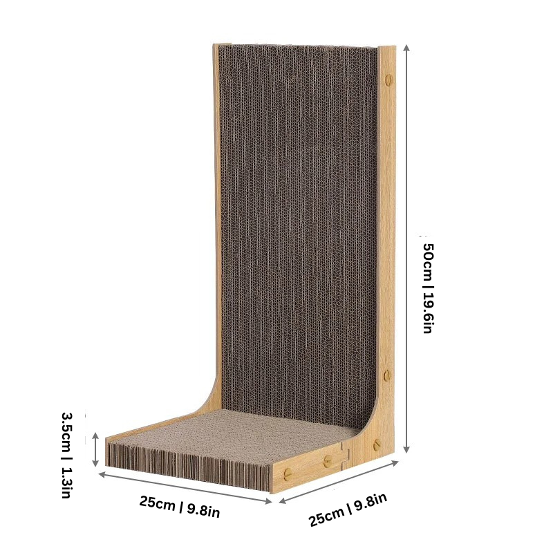 Stylish honeycomb cat scratcher with protective wood trim for active felines.