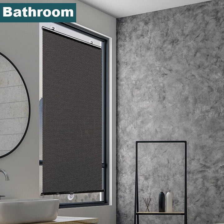 Temporary window treatment: easy install sun-blocking roller blind for office or home.