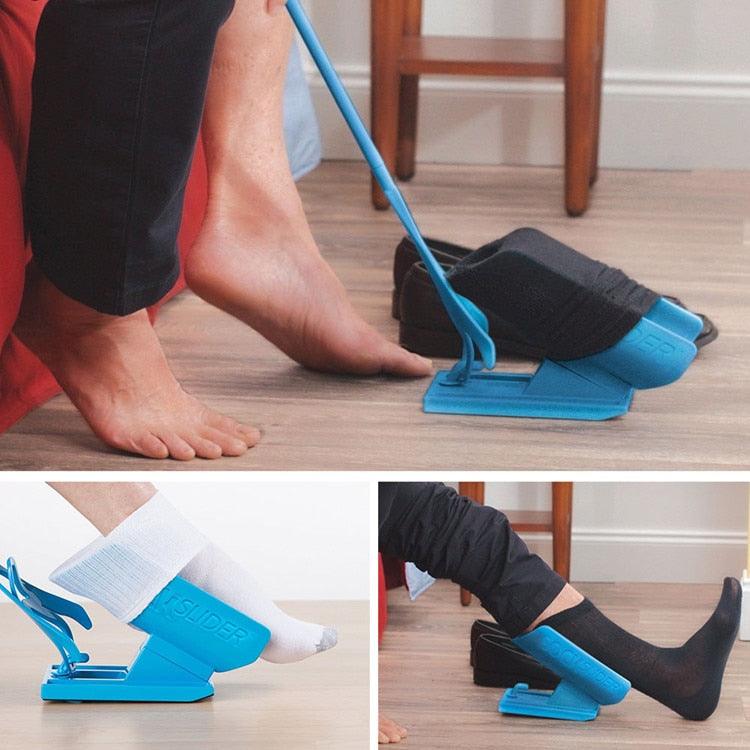 Unisex dressing aid & sock helper for daily living. Helps seniors & those with knee pain put on socks, promoting independence.