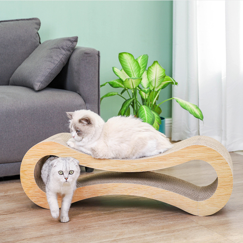 Eco-friendly cardboard cat scratching lounge & bed, protecting furniture. Sustainable feline pet furniture.