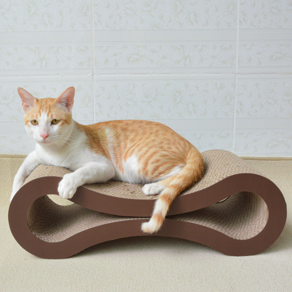 Eco-friendly infinity cardboard cat scratcher and rest bed. Durable pet lounge for feline comfort & nail health.