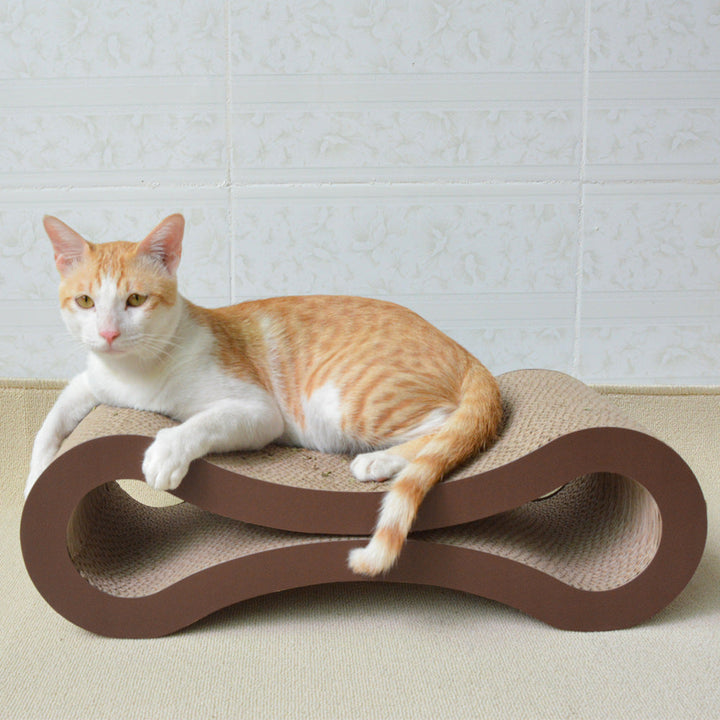 Eco-friendly infinity cardboard cat scratcher and rest bed. Durable pet lounge for feline comfort & nail health.