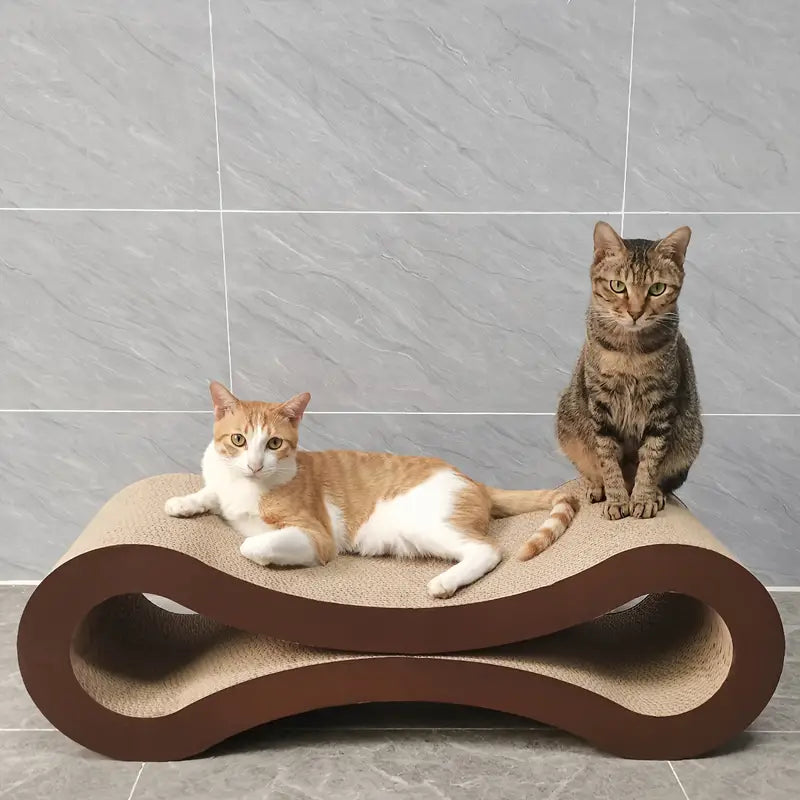Durable infinity cardboard cat scratching bed. Eco-friendly pet lounge providing comfort and a healthy scratch surface.