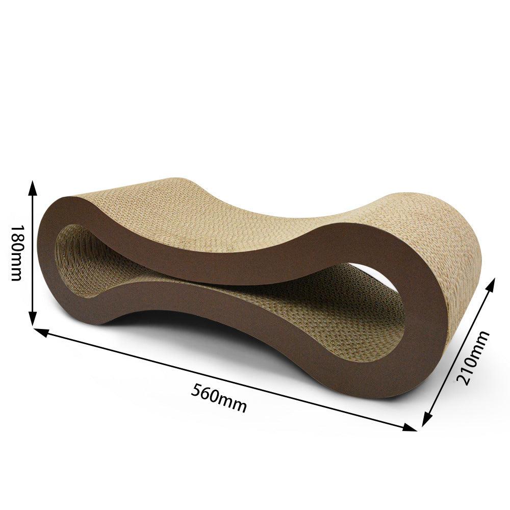 Infinity cardboard cat scratching & rest bed. Eco-friendly, durable pet lounge for feline comfort and nail care.