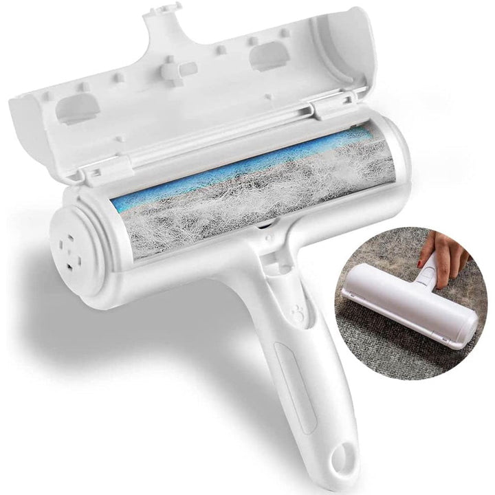 Pet hair remover tool cleaning cat & dog fur from clothing, upholstery, and furniture surfaces.
