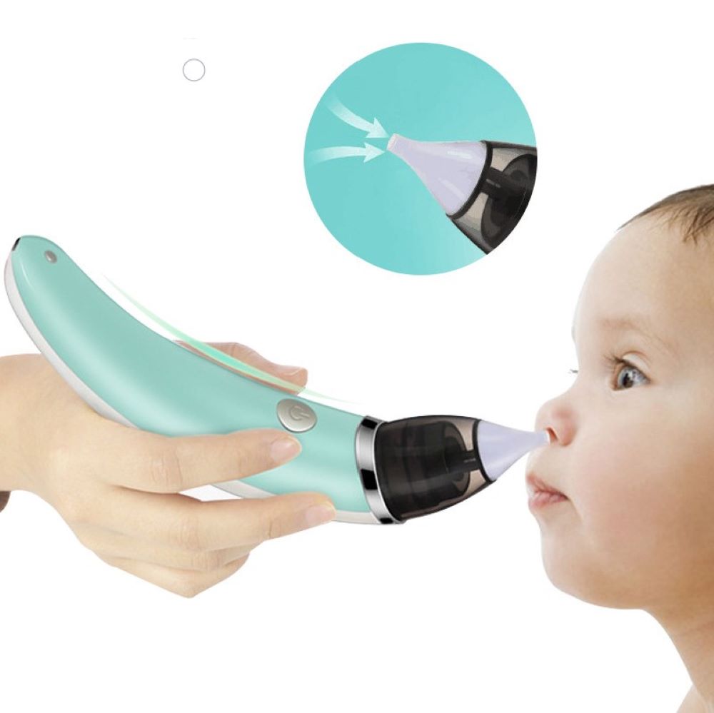 Electric baby nasal aspirator clearing congestion for infant health and easy breathing.