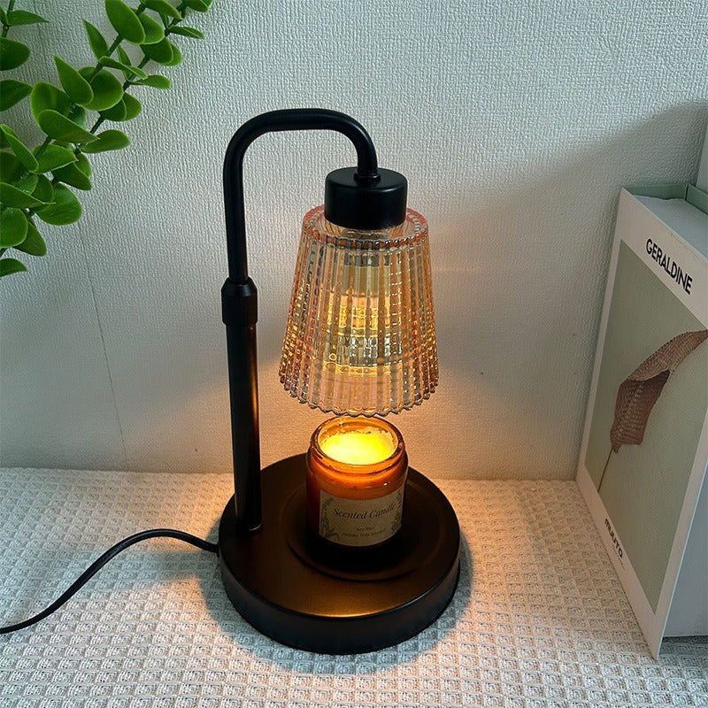 Dimmable aroma lamp for melting scented candles, features timer and decorative design.