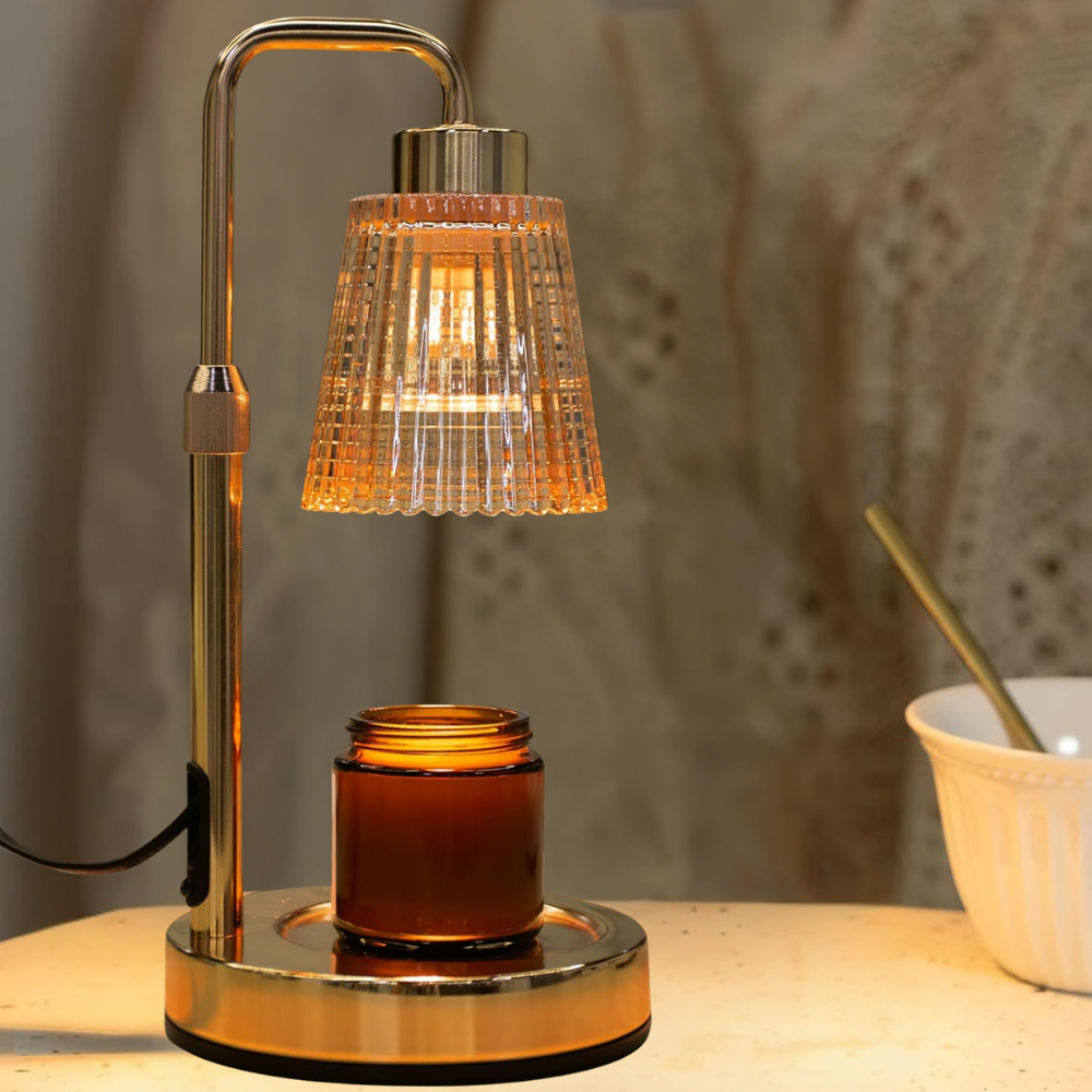 Decorative wax melt warmer lamp, electric with adjustable brightness and timer.