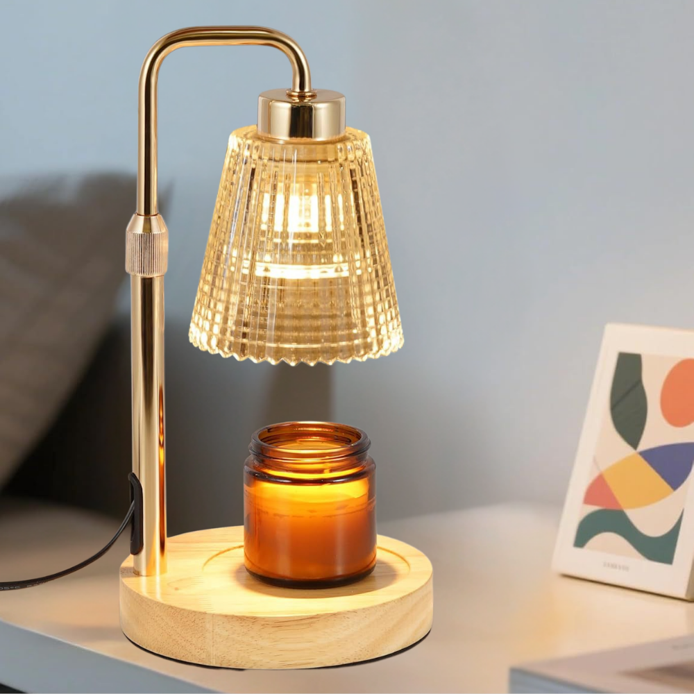 Scented candle warmer lamp, electric, dimmable, with timer function for home ambiance.