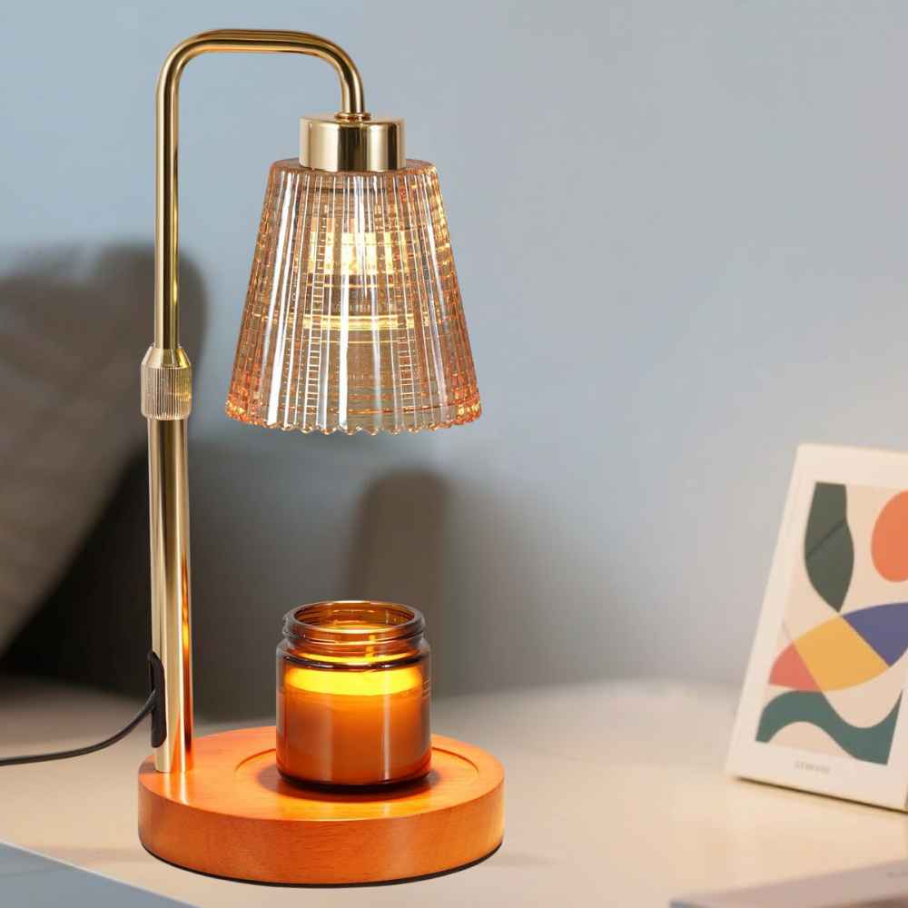 Modern electric fragrance warmer lamp, decorative, dimmable, and includes timer.