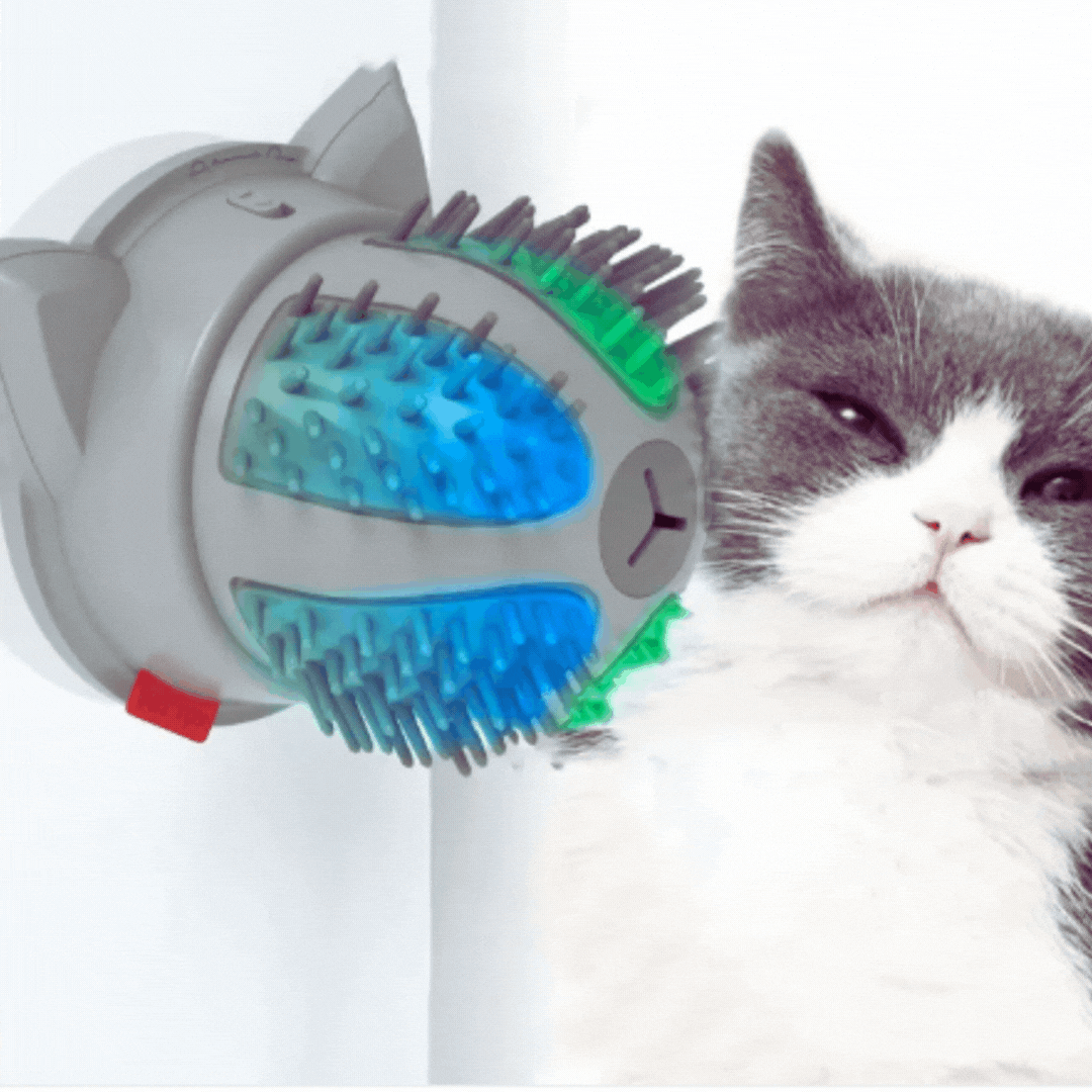 Dual-power electric self-massage brush for cats. Encourages independent grooming & comfort with catnip.