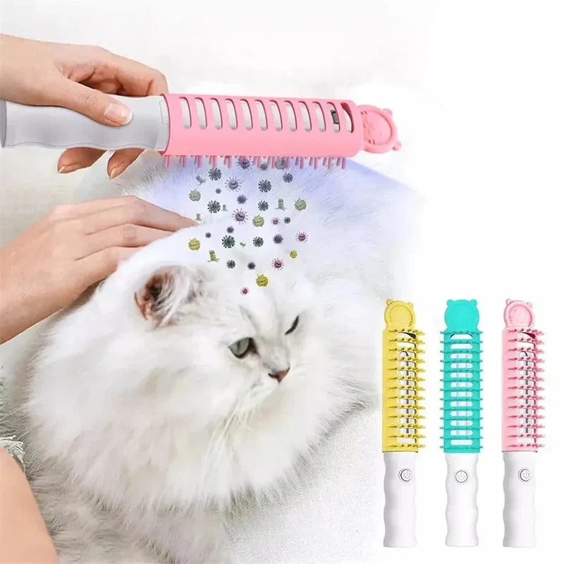 Electric pet grooming brush with soothing heat, perfect for dogs & cats. Detangles & promotes a healthy coat.