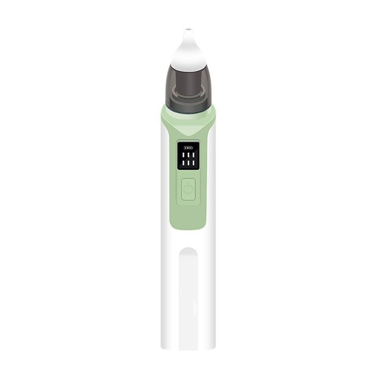 Baby health essential: a rechargeable nasal aspirator with soft silicone tip.