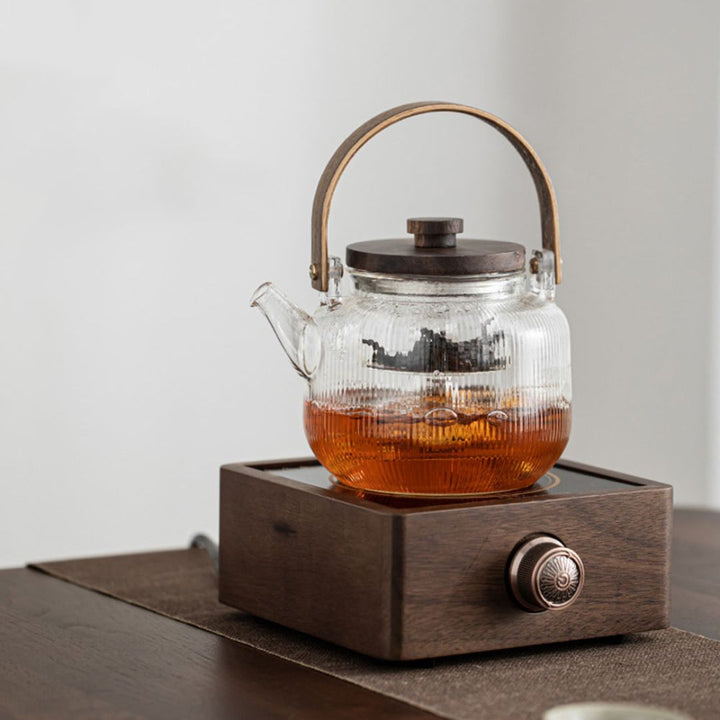Versatile walnut electric beverage warmer with adjustable temp, ideal for tea, coffee, and more.