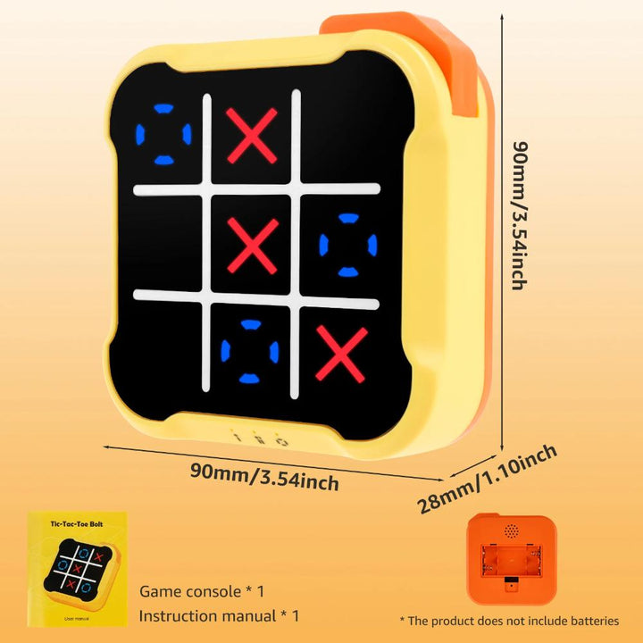 Adults and children enjoying a round of the yellow and orange electronic Tic-Tac-Toe game.