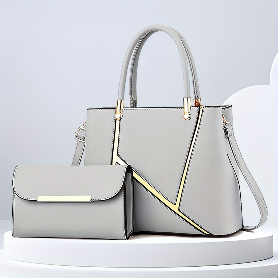 Spacious women's shoulder tote bag with elegant design, from a 2-piece set. Ideal for daily use & style.