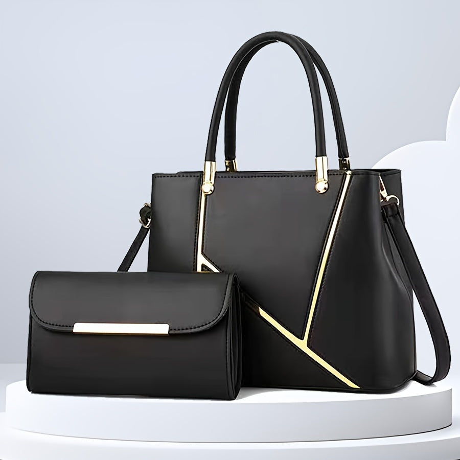 Front view: Sophisticated 2-piece women's tote and crossbody handbag set. Chic design, practical fashion accessory.