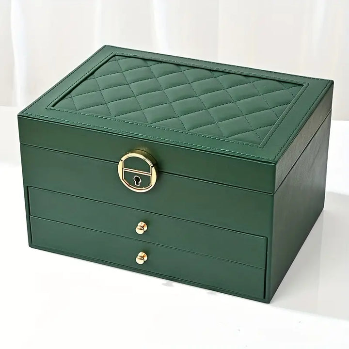 Elegant 3-layer jewelry storage box, perfect desktop organizer for rings, necklaces, and earrings.