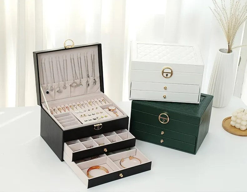 Modern 3-layer jewelry box, perfect for stylish storage and display of your essential accessories.