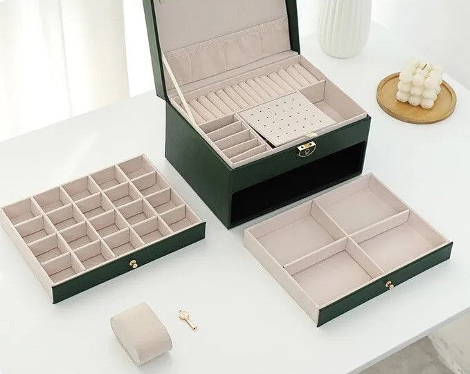 Deluxe multi-layer jewelry organizer, an elegant solution for keeping all your valuable accessories tidy.