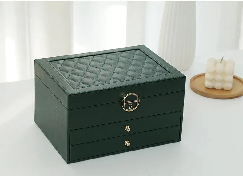 Stylish multi-layer jewelry organizer, a decorative and practical desktop accessory keeper.