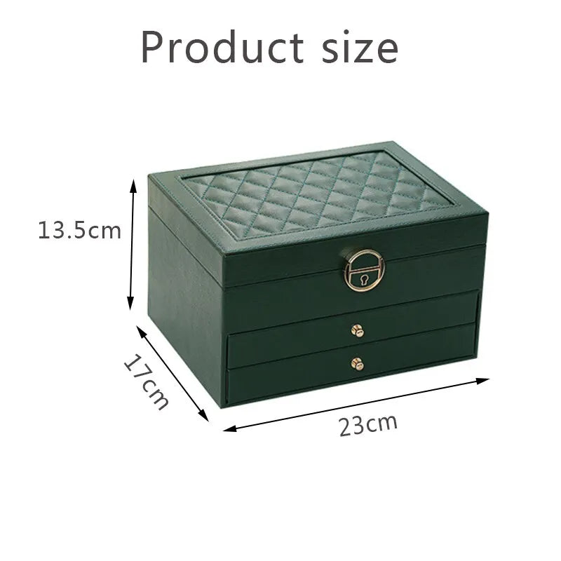 Elegant accessory storage box, a 3-layer organizer ideal for keeping all types of jewelry neatly stored.