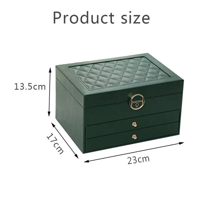 Elegant accessory storage box, a 3-layer organizer ideal for keeping all types of jewelry neatly stored.