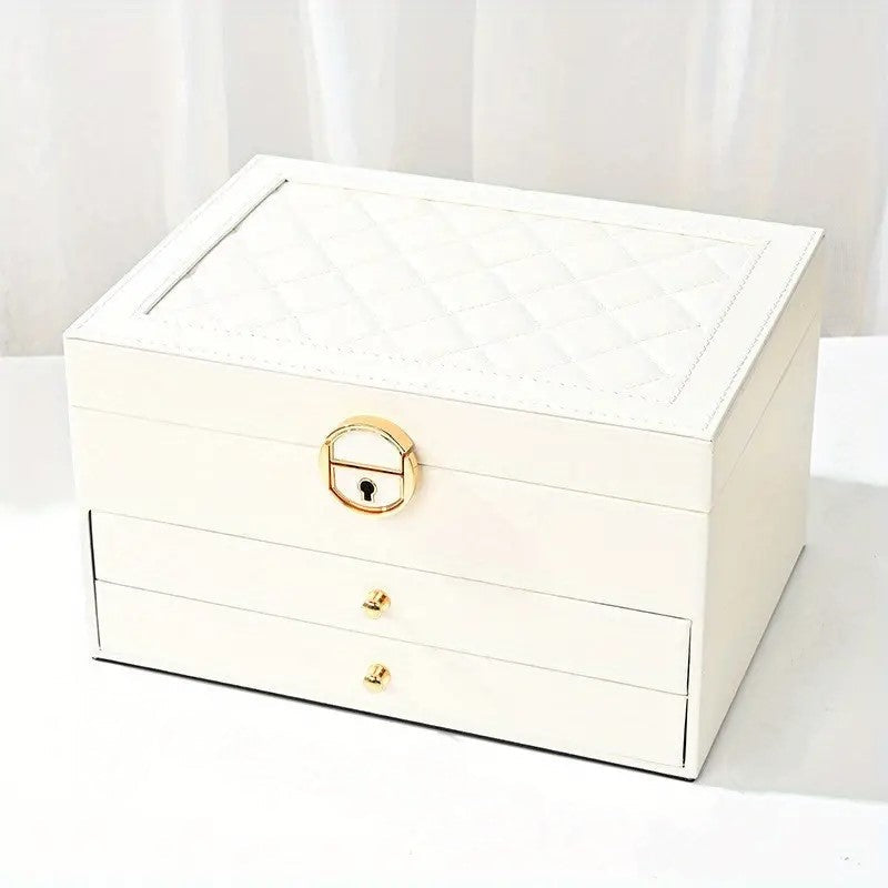 Multi-layer jewelry organizer, an elegant accessory keeper for vanity or dresser, keeps items tidy.