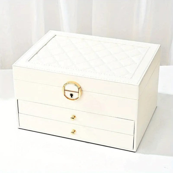 Multi-layer jewelry organizer, an elegant accessory keeper for vanity or dresser, keeps items tidy.