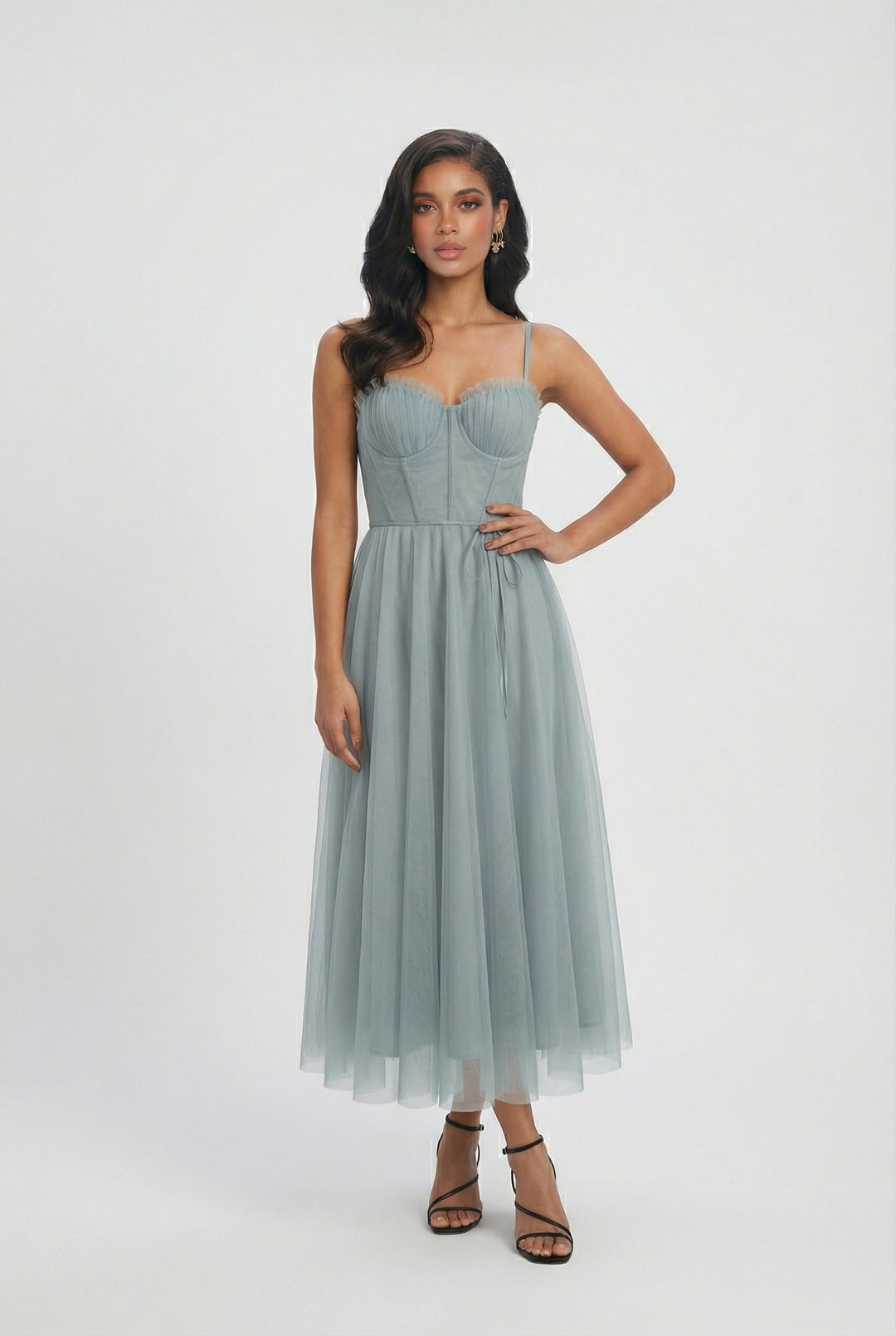 Elegant A-line midi dress for women in sophisticated grey, perfect for day to night wear.