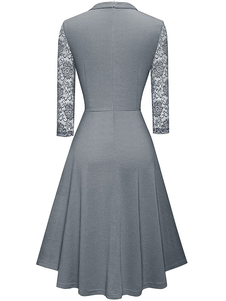 Elegant women's party A-line midi dress with intricate 3/4 sleeves. Perfect for special evening occasions.
