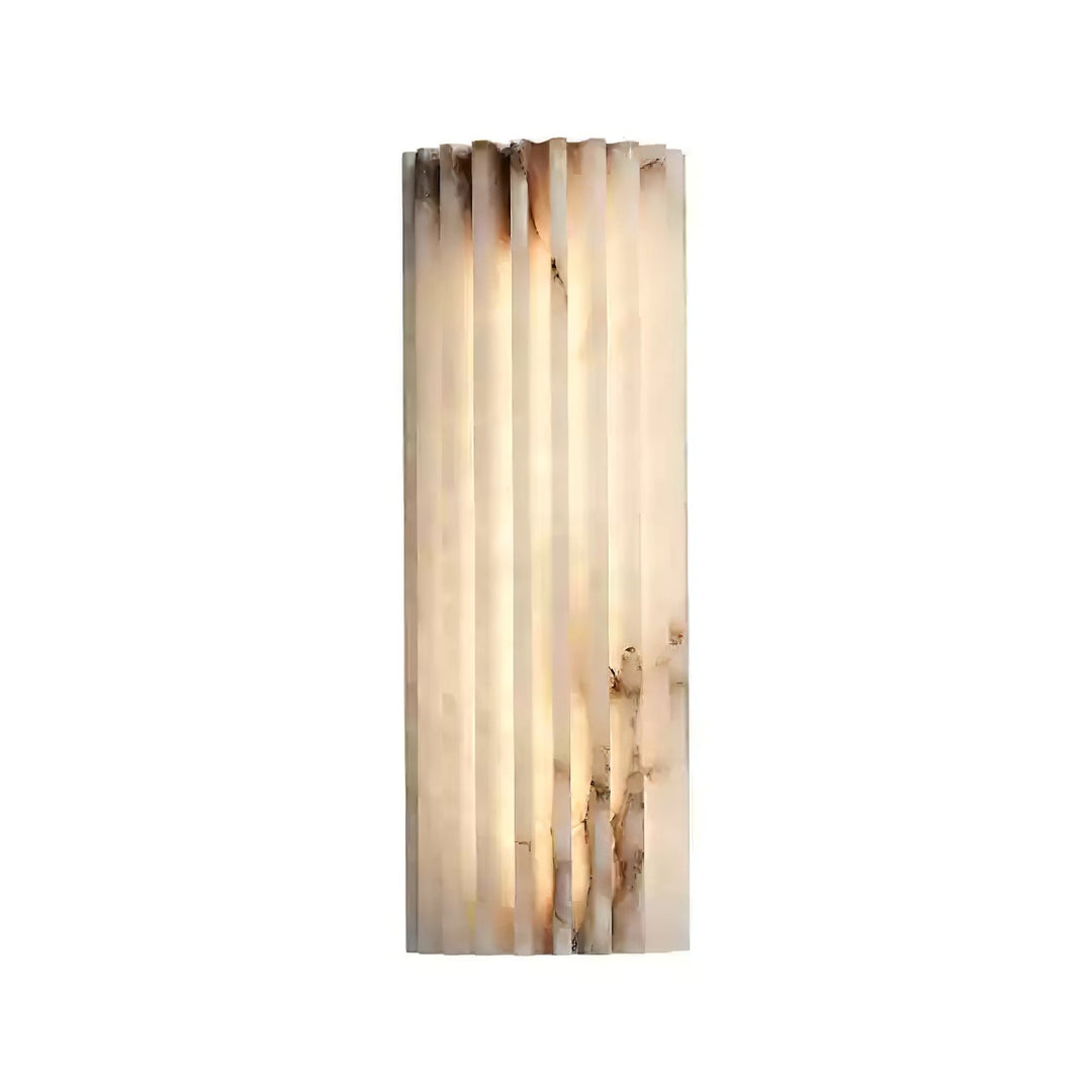 Contemporary alabaster LED wall lamp, stylish home lighting with natural stone details.