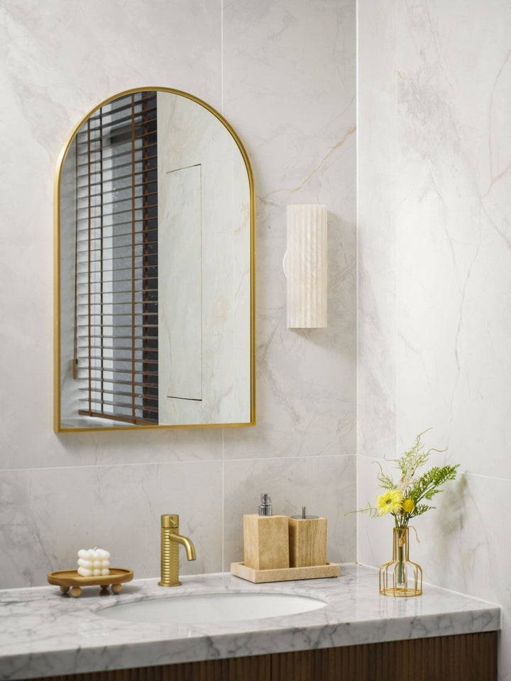 Architectural accent: Alabaster LED wall lamp, luxury modern lighting for interiors.
