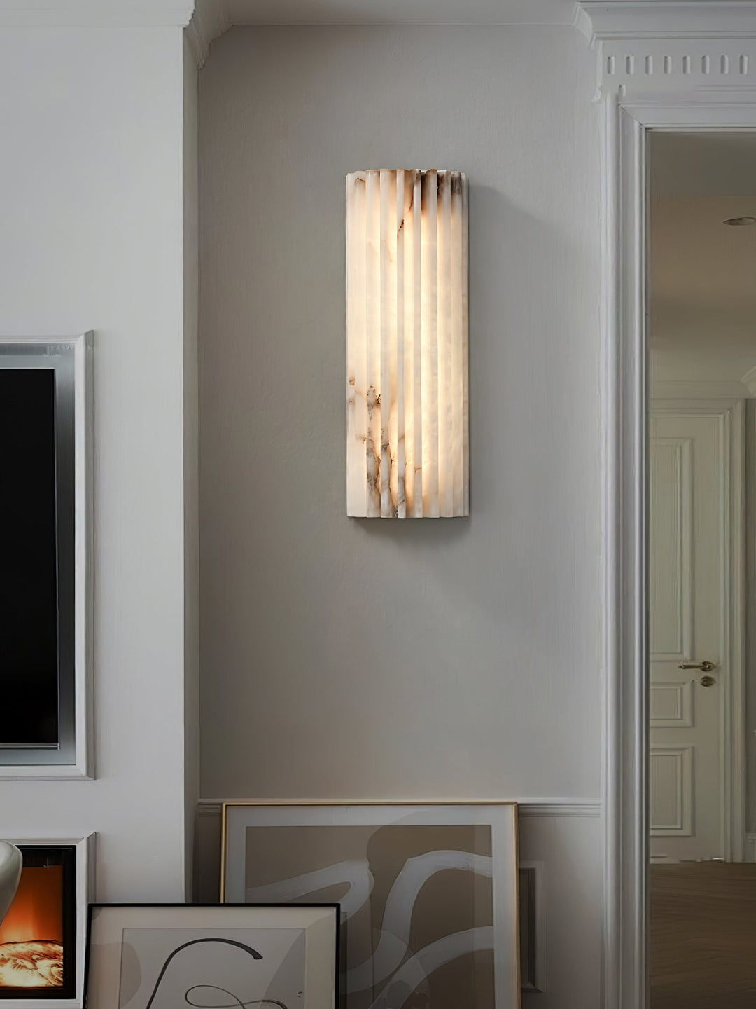 Chic alabaster LED wall fixture, contemporary home lighting with natural stone beauty.