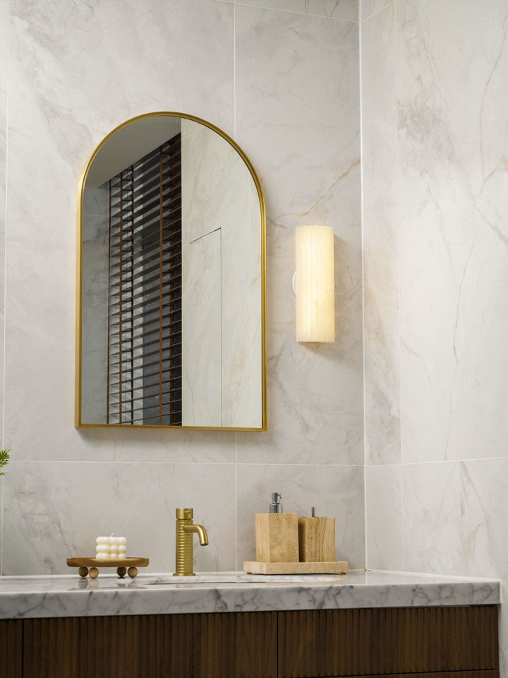 Energy-efficient LED alabaster wall lamp, sleek modern design for elegant residential spaces.