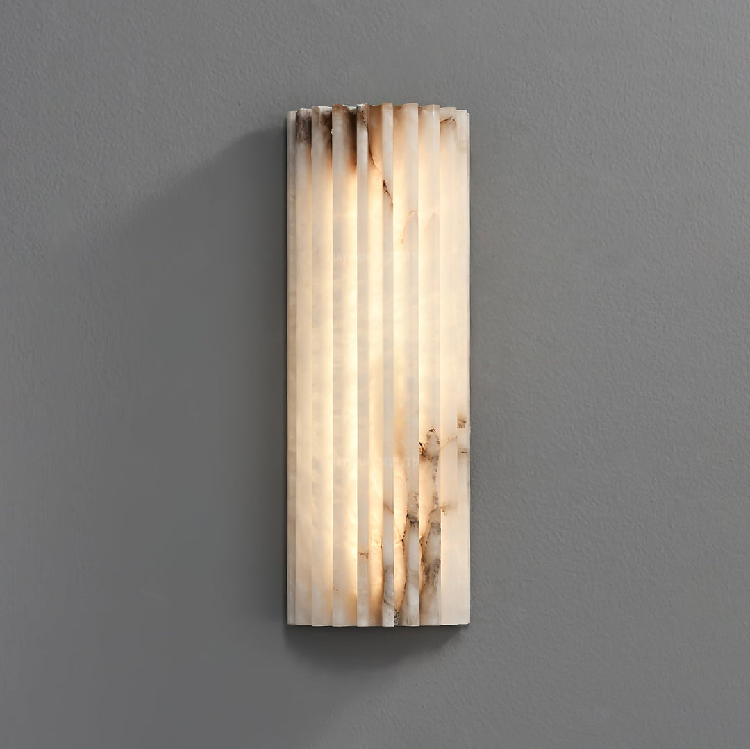 Modern interior alabaster wall lamp, LED lighting solution for refined hallways & bedrooms.