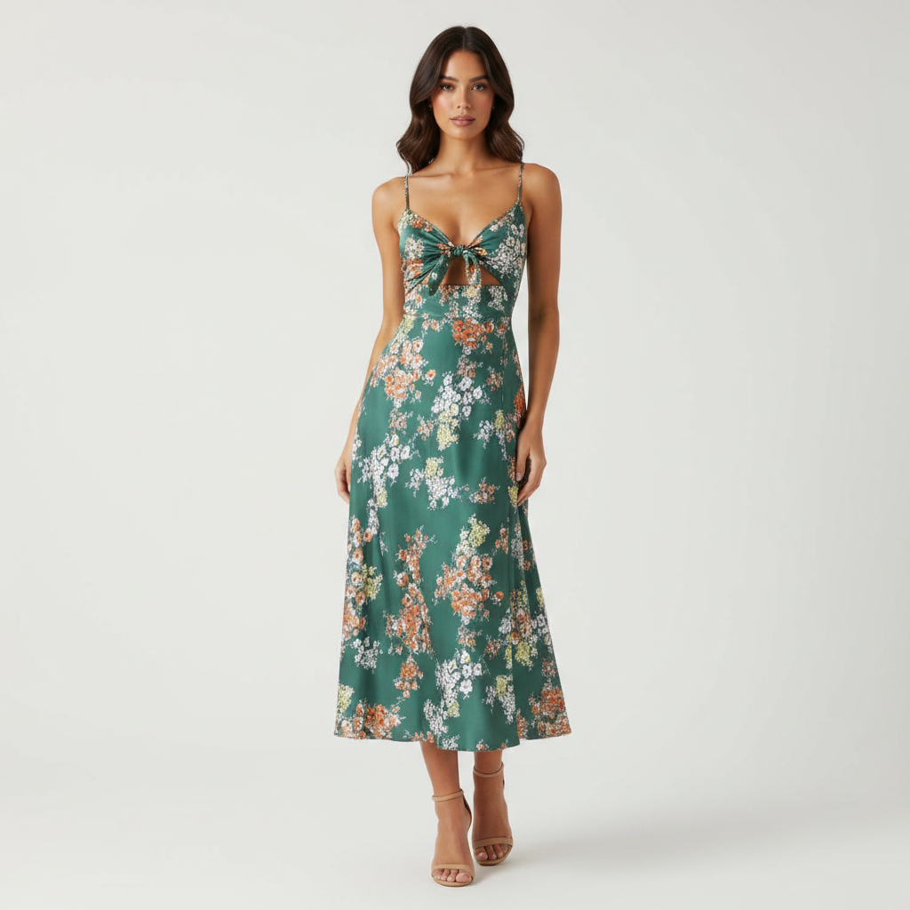 Elegant Ava spaghetti strap floral maxi dress for wedding guests