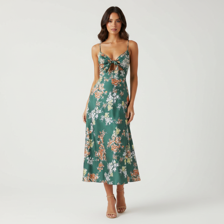 Elegant Ava spaghetti strap floral maxi dress for wedding guests