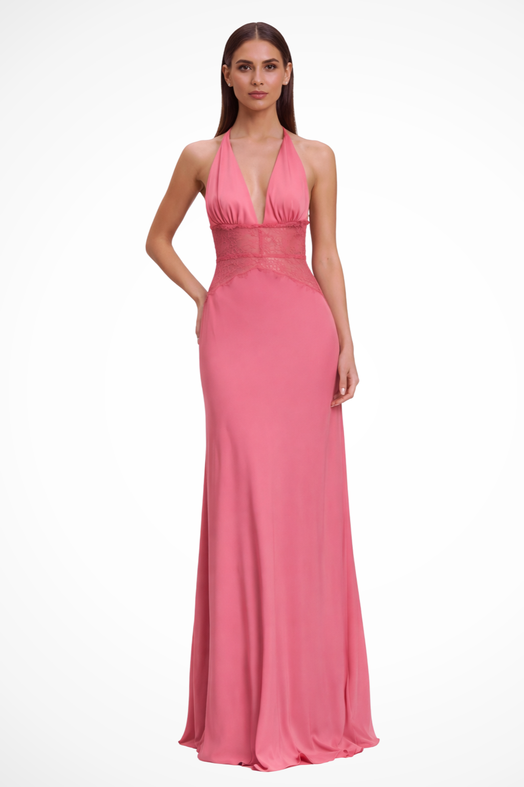 Stylish women's backless halter neck formal maxi dress, an elegant choice for wedding guests.